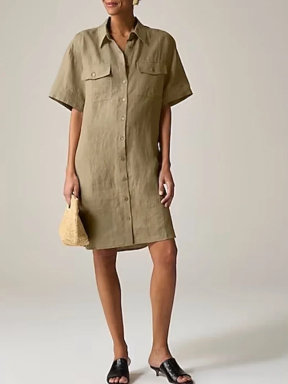 J. Crew Olive Green Linen Utility Shirt Dress Small NEW NWT